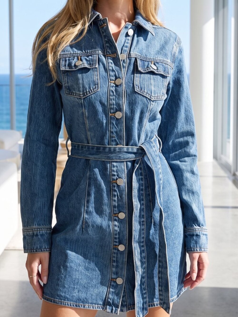 NWT REVOLVE Australia SHOWPO Enriquetta denim dress belted US 8